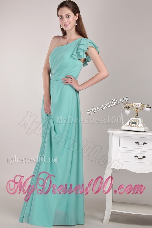Turquoise Sheath One Shoulder Floor-length with One Sleeves