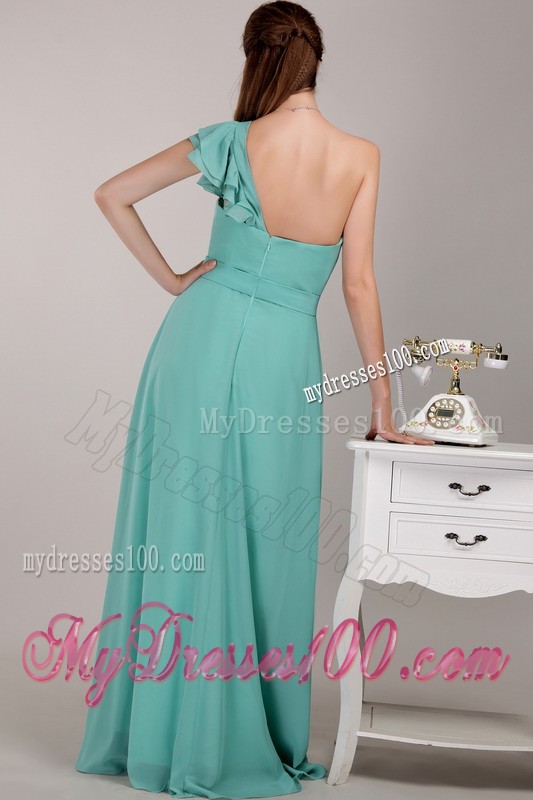 Turquoise Sheath One Shoulder Floor-length with One Sleeves