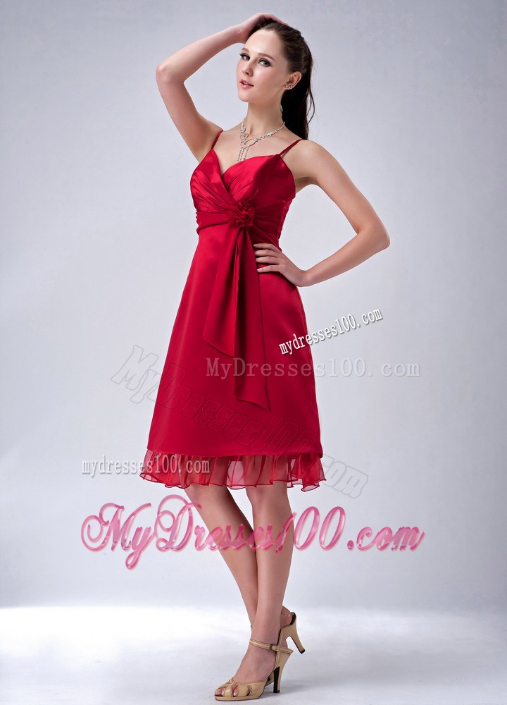 Spaghetti Straps Sheath Chief Bridesmaid Dress in Wine Red