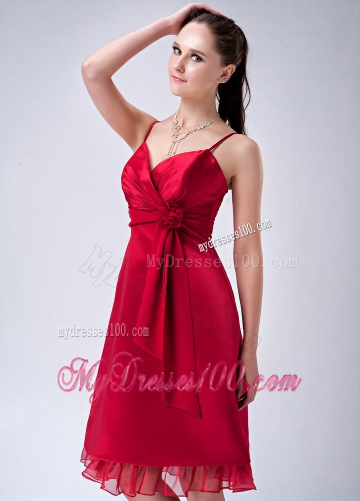 Spaghetti Straps Sheath Chief Bridesmaid Dress in Wine Red