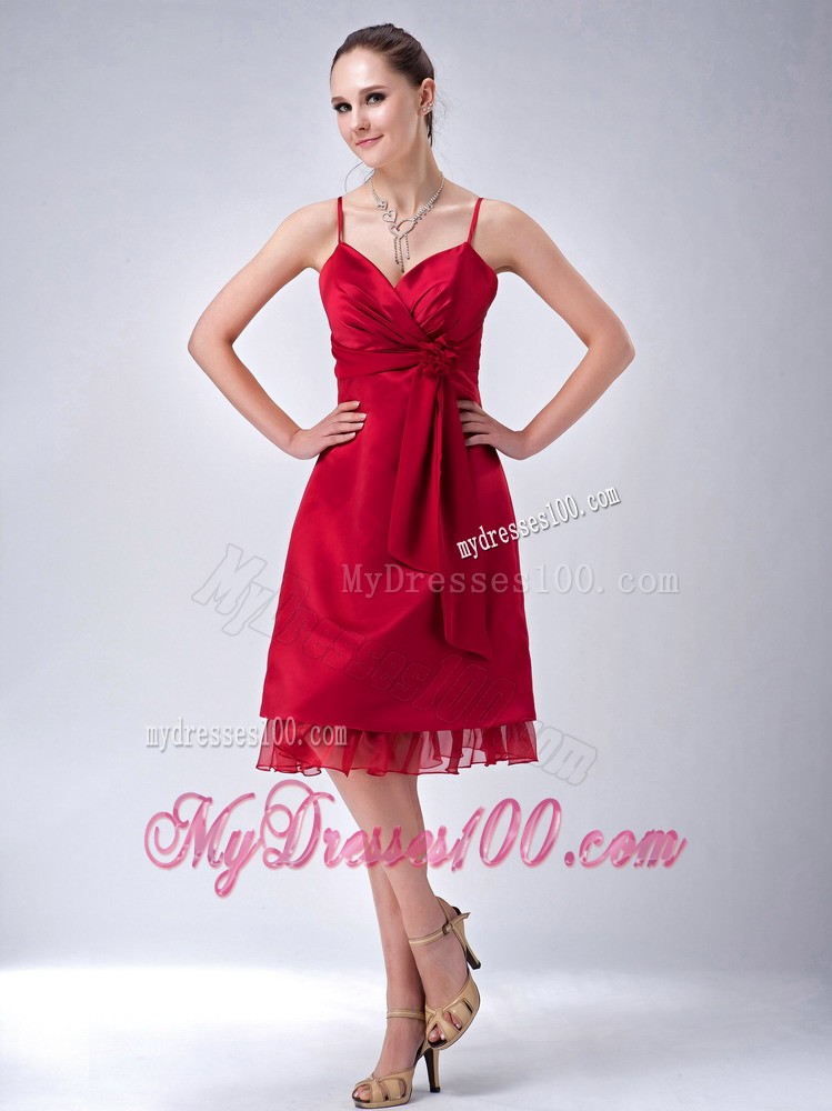Spaghetti Straps Sheath Chief Bridesmaid Dress in Wine Red
