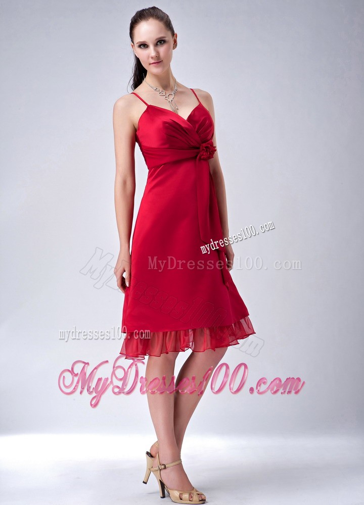 Spaghetti Straps Sheath Chief Bridesmaid Dress in Wine Red