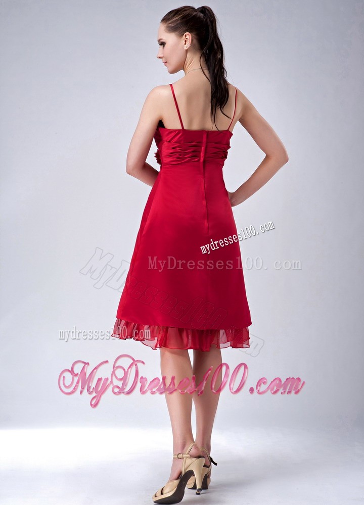 Spaghetti Straps Sheath Chief Bridesmaid Dress in Wine Red