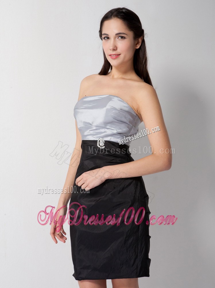 Sliver and Black Column Min Strapless Bridesmaid Dress