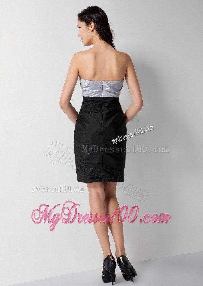 Sliver and Black Column Min Strapless Bridesmaid Dress