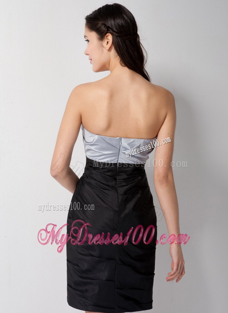 Sliver and Black Column Min Strapless Bridesmaid Dress