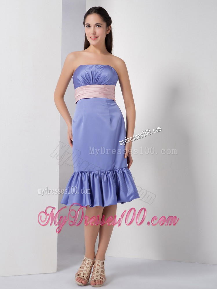 Lilac Column Strapless Bridesmaid Dress Embellished Pink Sash