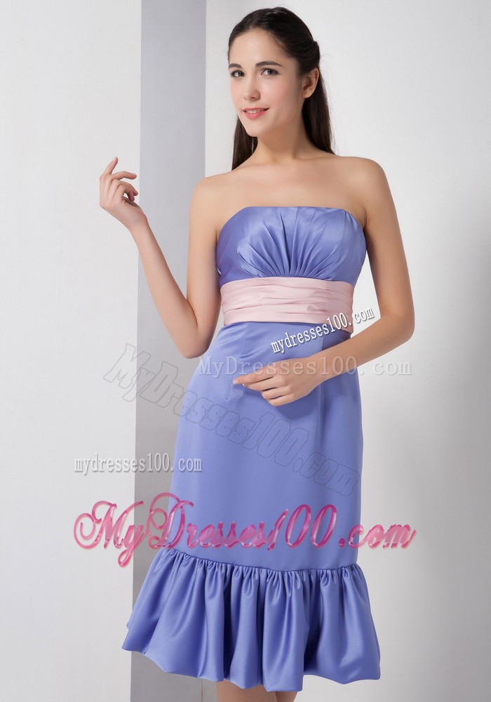 Lilac Column Strapless Bridesmaid Dress Embellished Pink Sash