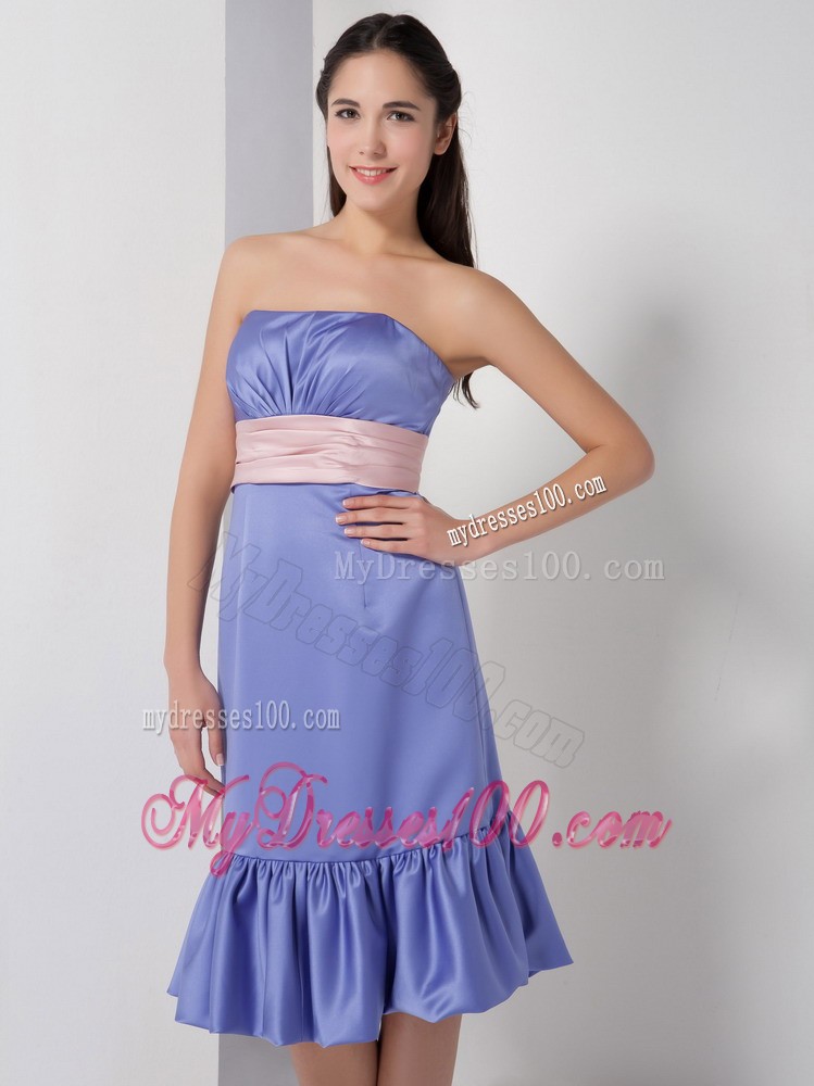 Lilac Column Strapless Bridesmaid Dress Embellished Pink Sash