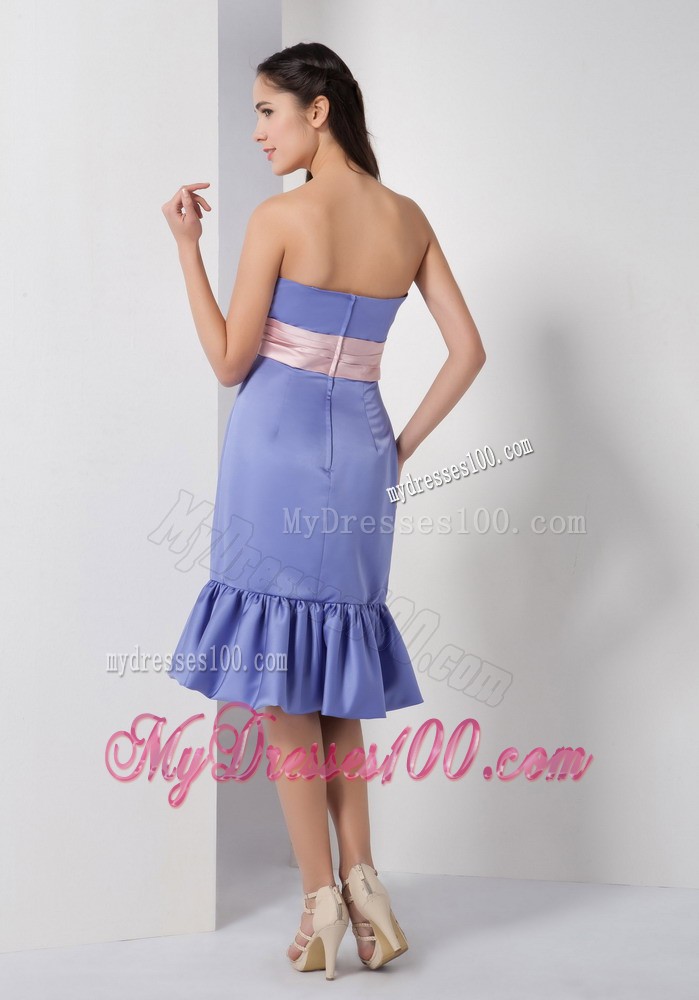 Lilac Column Strapless Bridesmaid Dress Embellished Pink Sash