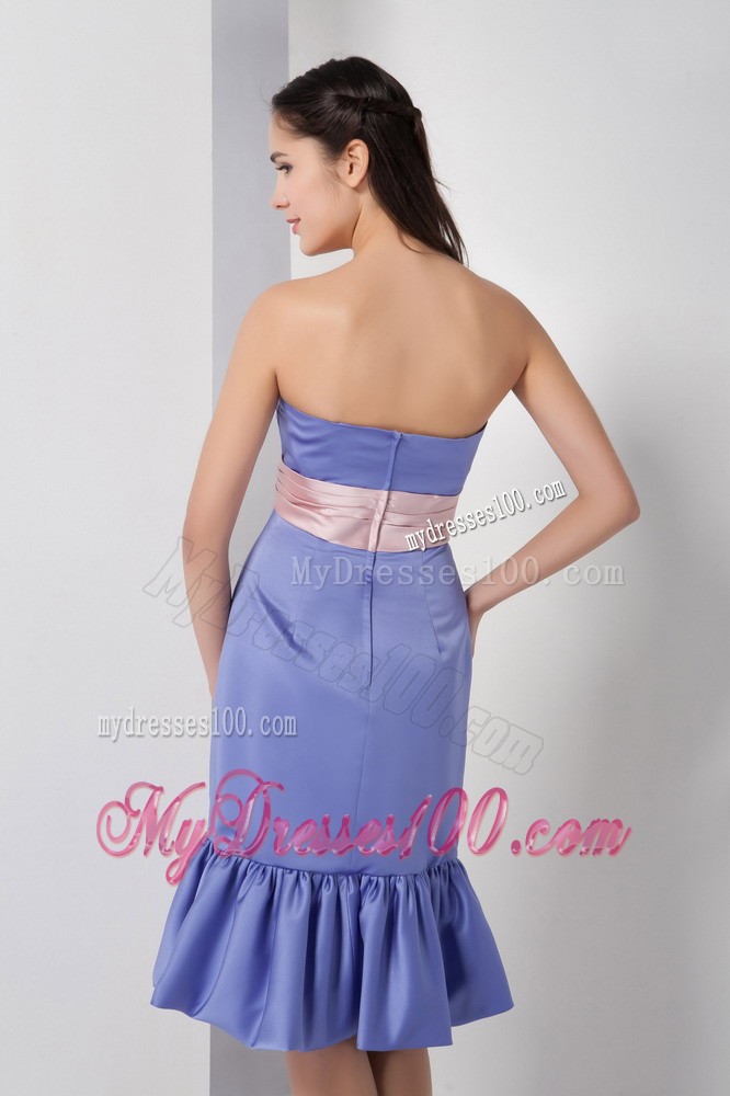 Lilac Column Strapless Bridesmaid Dress Embellished Pink Sash