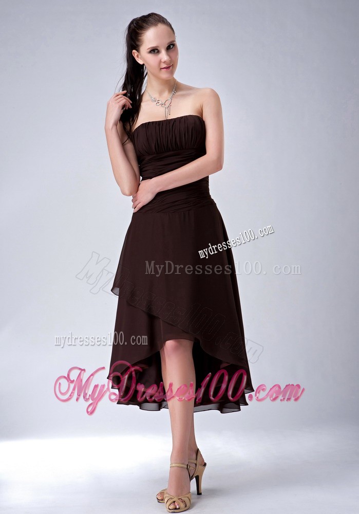 High-low Chief Bridesmaid Dress in Brown for A-line Design