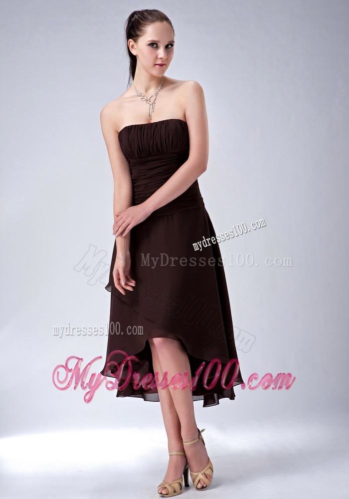 High-low Chief Bridesmaid Dress in Brown for A-line Design