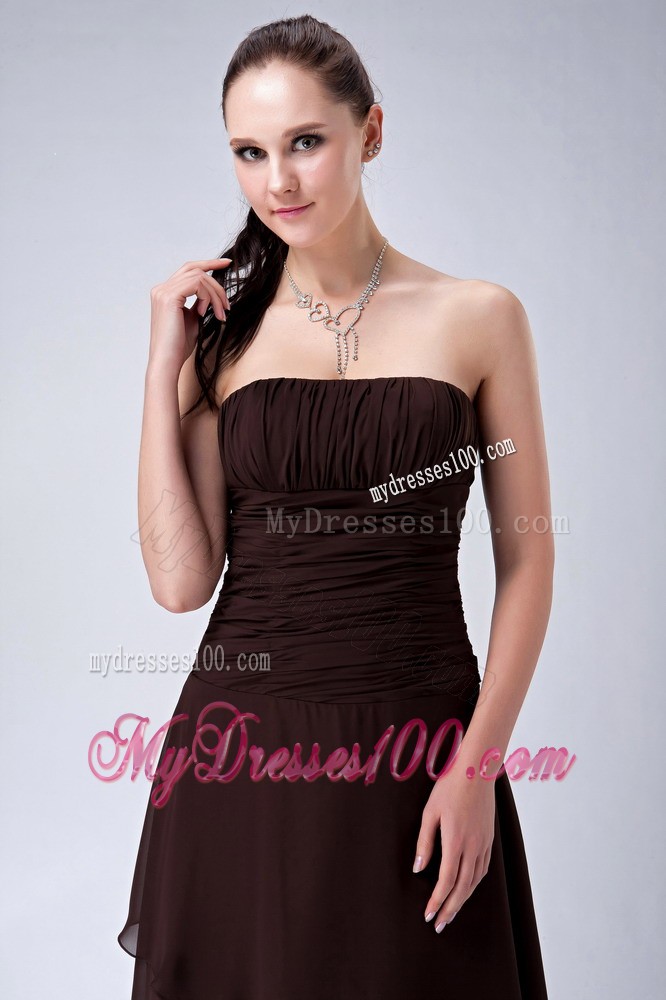 High-low Chief Bridesmaid Dress in Brown for A-line Design