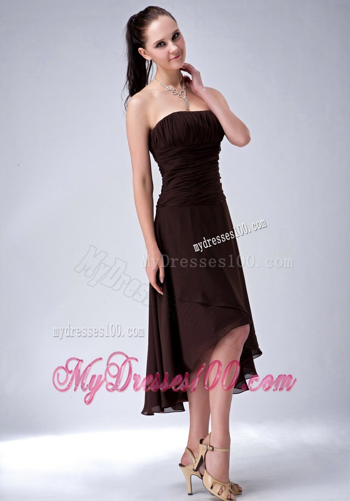 High-low Chief Bridesmaid Dress in Brown for A-line Design