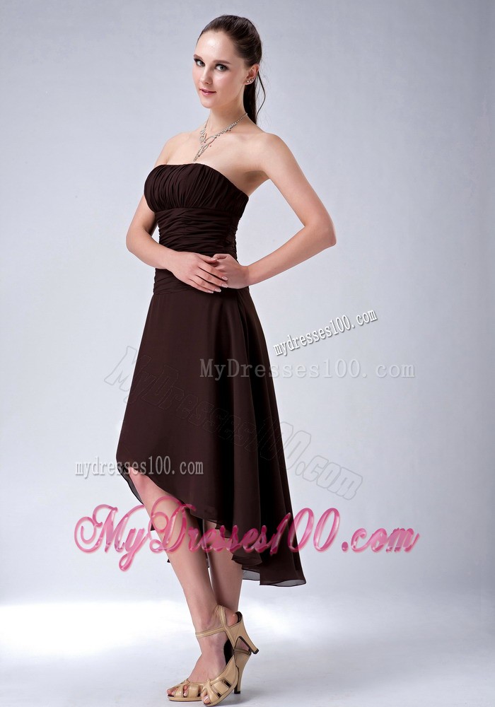 High-low Chief Bridesmaid Dress in Brown for A-line Design