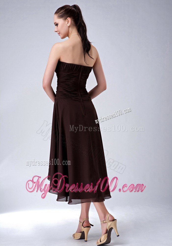 High-low Chief Bridesmaid Dress in Brown for A-line Design