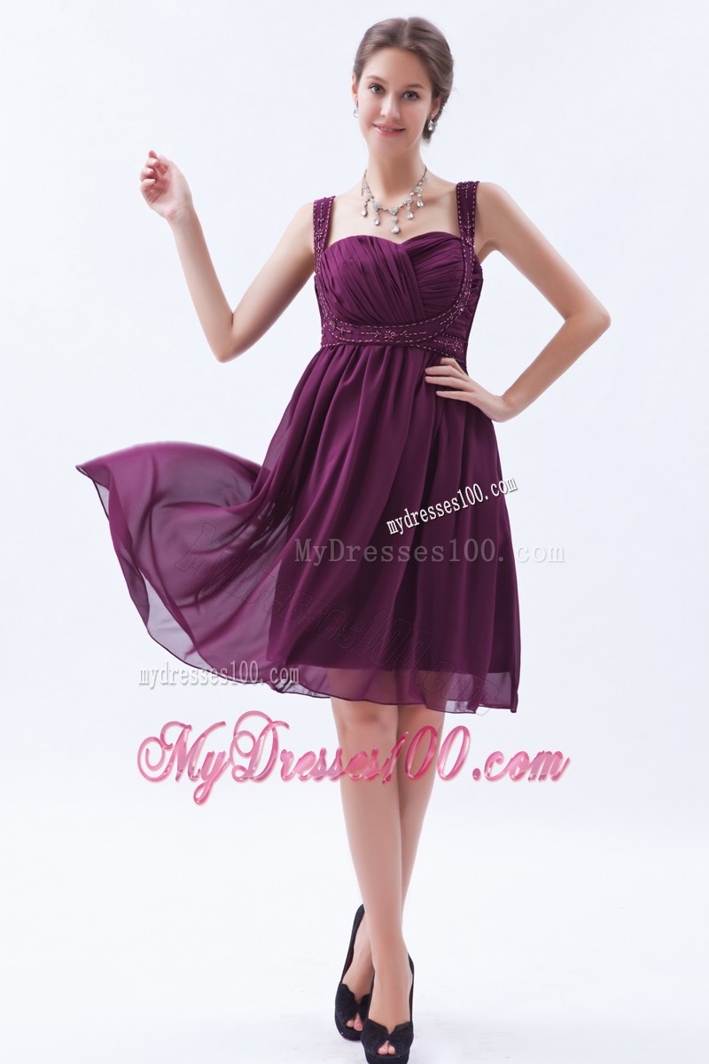 Empire Straps Prom Dress Beading Knee-length in Dark Purple