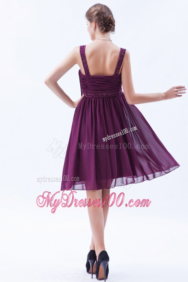 Empire Straps Prom Dress Beading Knee-length in Dark Purple