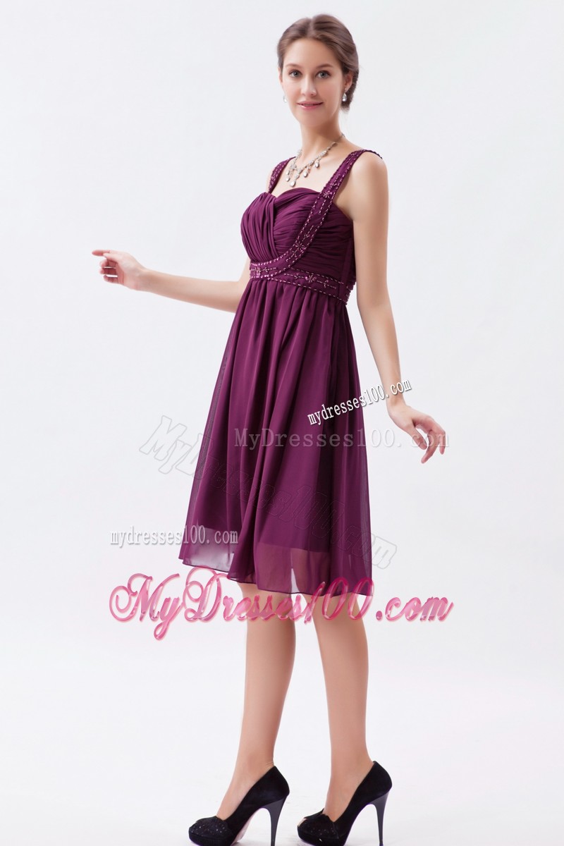 Empire Straps Prom Dress Beading Knee-length in Dark Purple