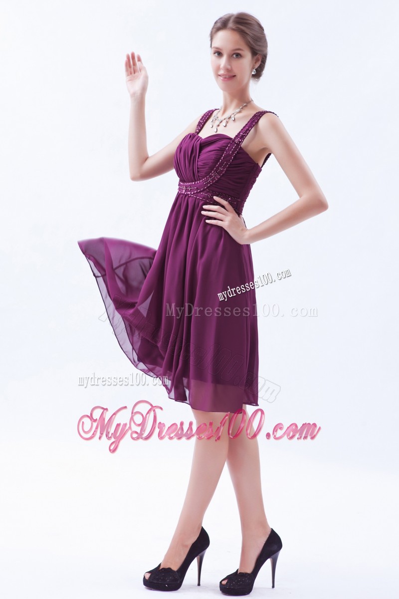 Empire Straps Prom Dress Beading Knee-length in Dark Purple