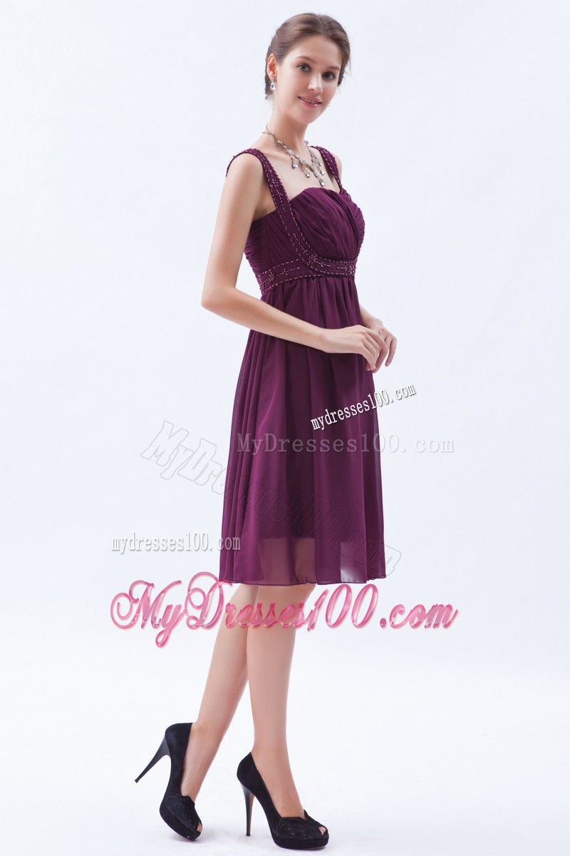 Empire Straps Prom Dress Beading Knee-length in Dark Purple