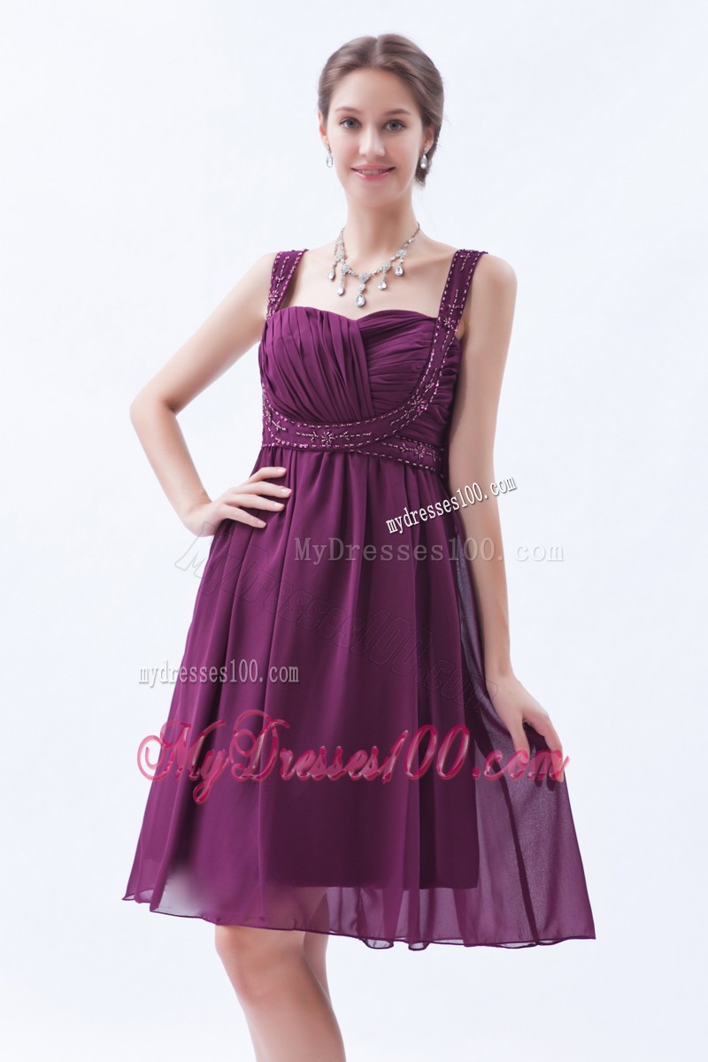 Empire Straps Prom Dress Beading Knee-length in Dark Purple