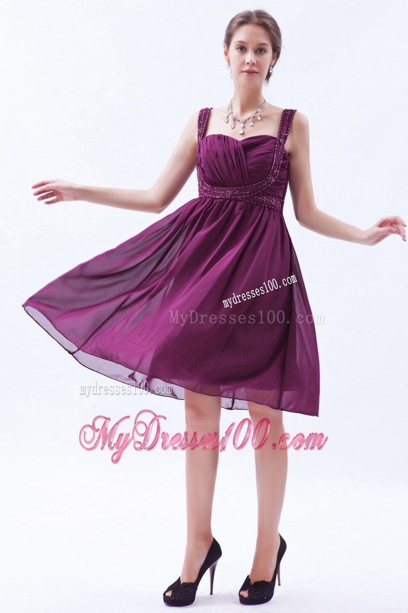 Empire Straps Prom Dress Beading Knee-length in Dark Purple