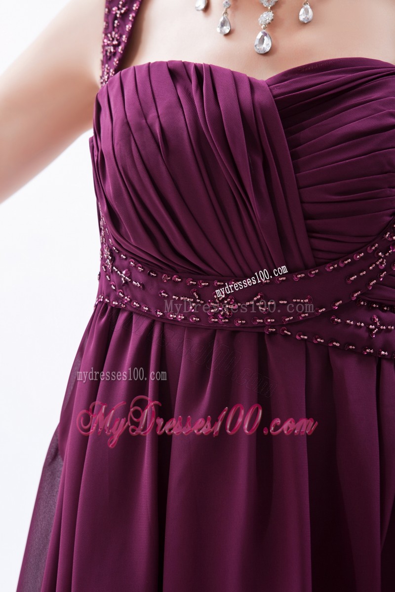 Empire Straps Prom Dress Beading Knee-length in Dark Purple