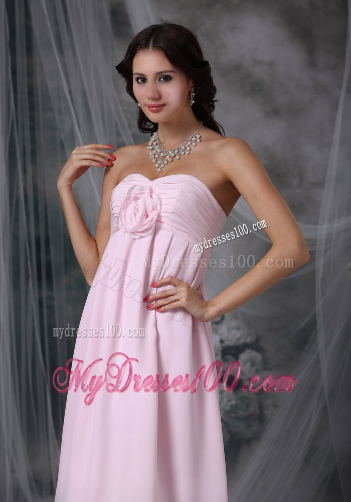 Baby Pink and White Tea-length Maternity Bridesmaid Dress with Flowers