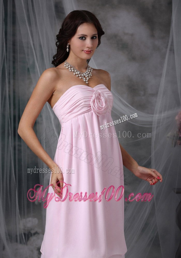 Baby Pink and White Tea-length Maternity Bridesmaid Dress with Flowers