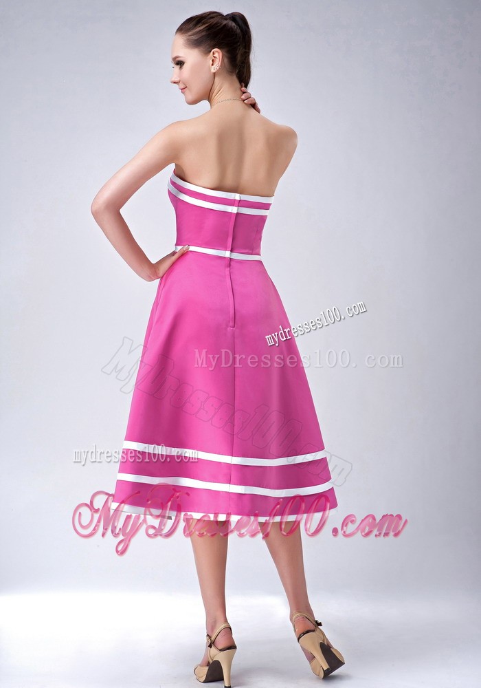Hot Pink and White Princess Tea-length Junior Bridesmaid Dress