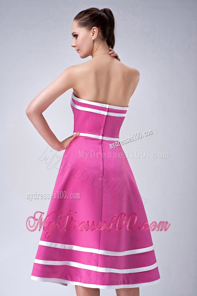 Hot Pink and White Princess Tea-length Junior Bridesmaid Dress