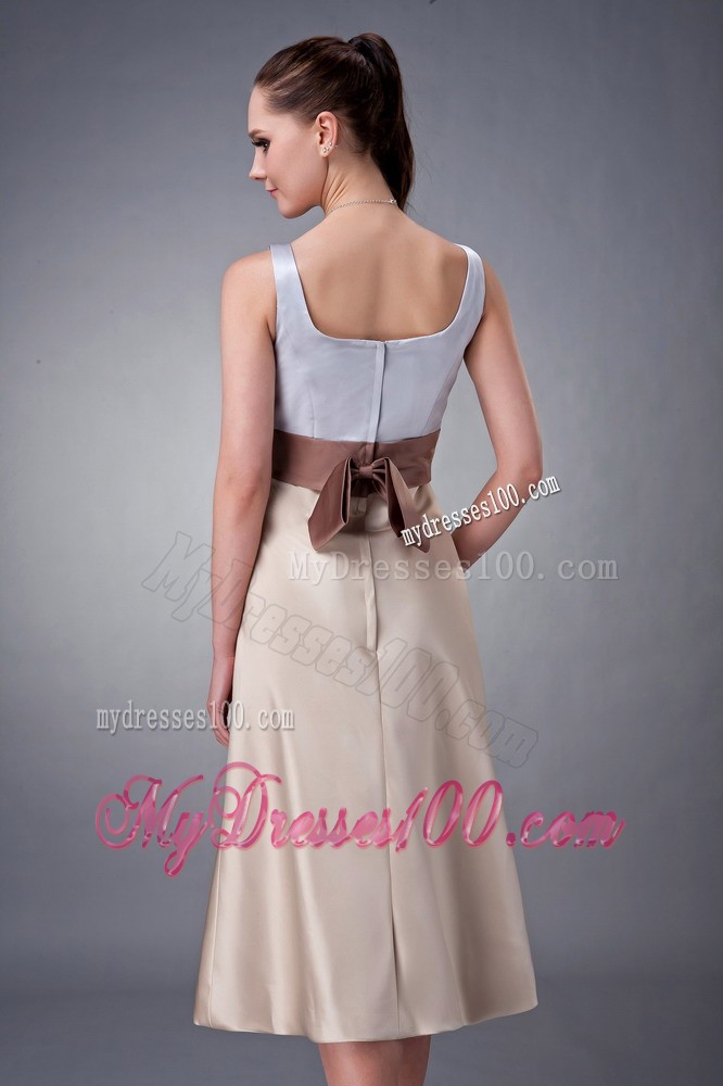 Column Scoop Bridesmaid Dress in Champagne Embellished Belt