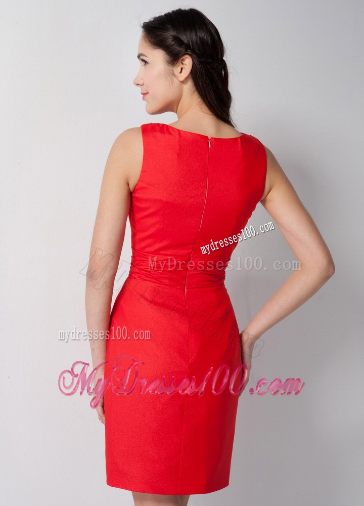 Straps Forming V-neck Red Maid of Honor Dress with Column