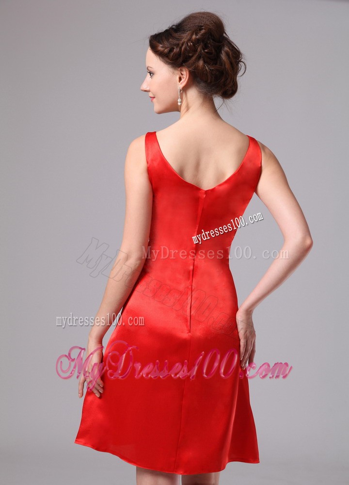 Mini-length V-neck Bright Red Dress for Bridesmaid on Wedding