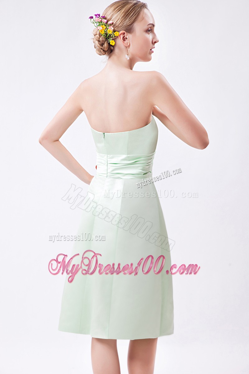 Apple Green Column Strapless Ruche Prom Dress with Bow