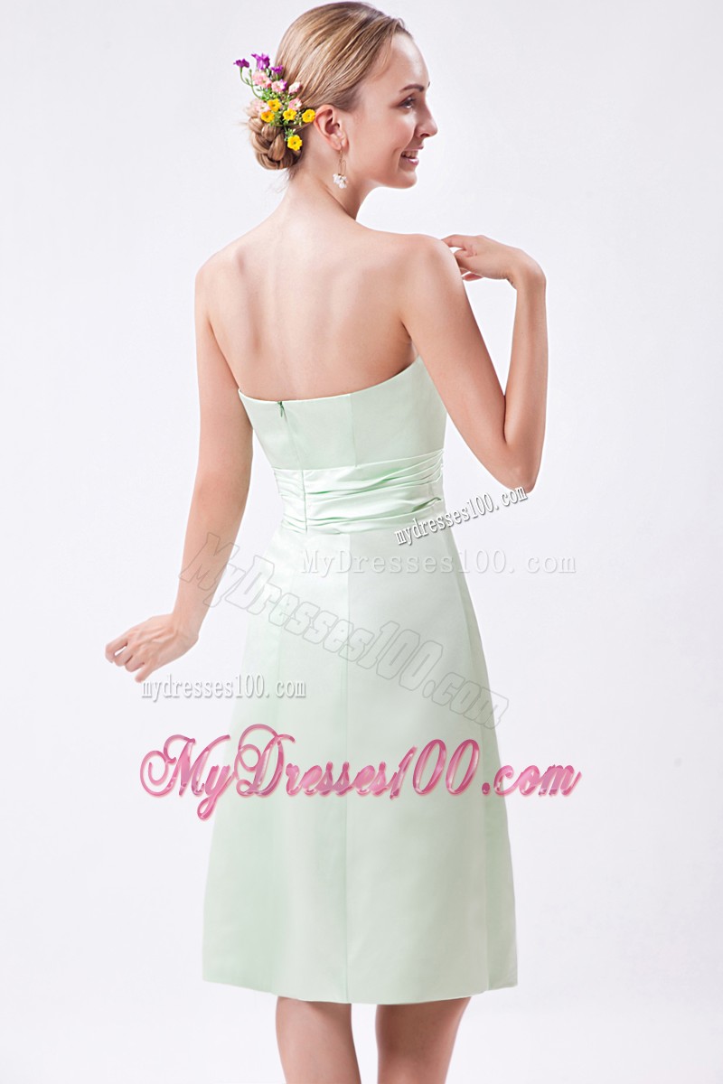 Apple Green Column Strapless Ruche Prom Dress with Bow