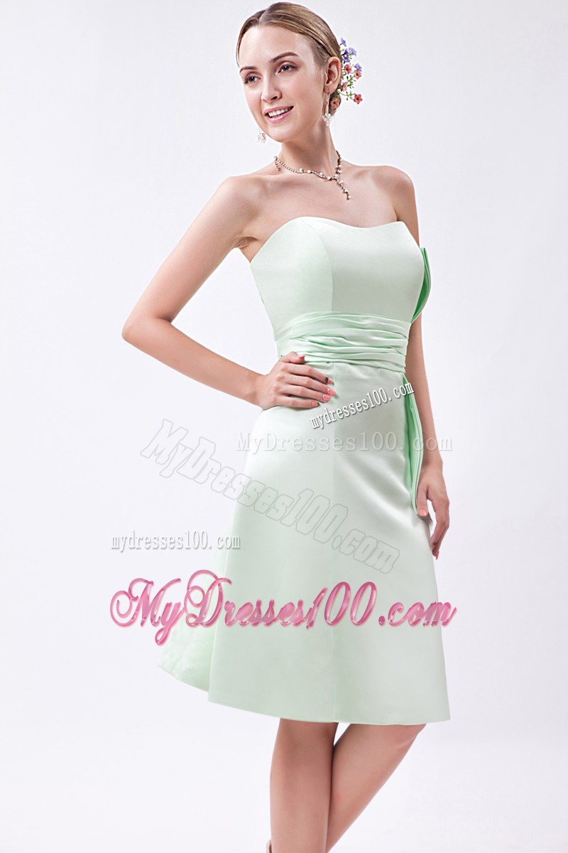 Apple Green Column Strapless Ruche Prom Dress with Bow