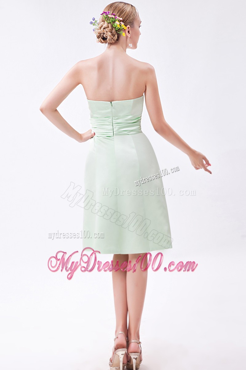 Apple Green Column Strapless Ruche Prom Dress with Bow