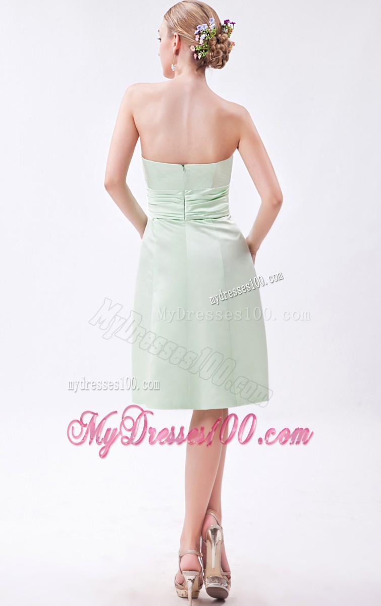 Apple Green Column Strapless Ruche Prom Dress with Bow