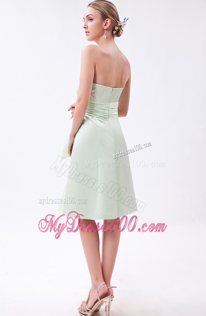 Apple Green Column Strapless Ruche Prom Dress with Bow