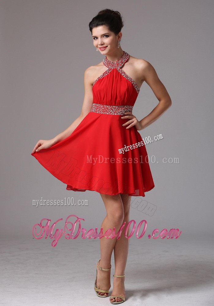 2013 Halter Beading and Ruched Stylish Cocktail Dresses With Mini-length