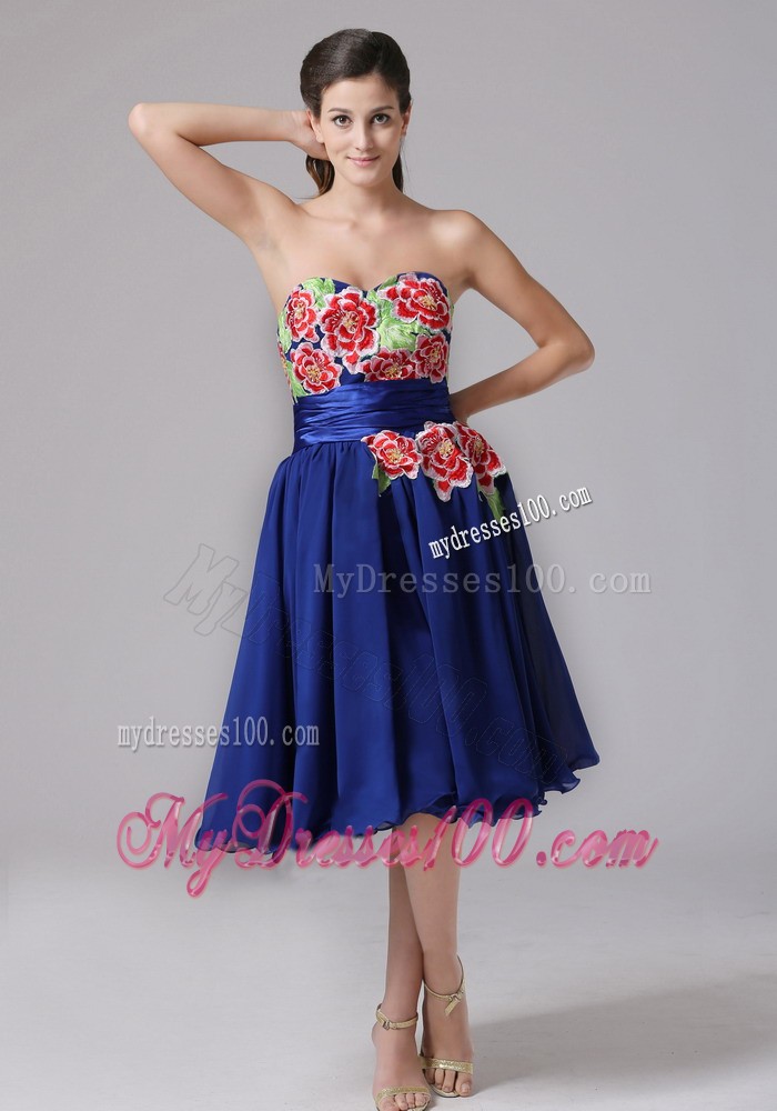 Blue Appliques Decorate Sweetheart Cocktail Dress Knee-length In 2013