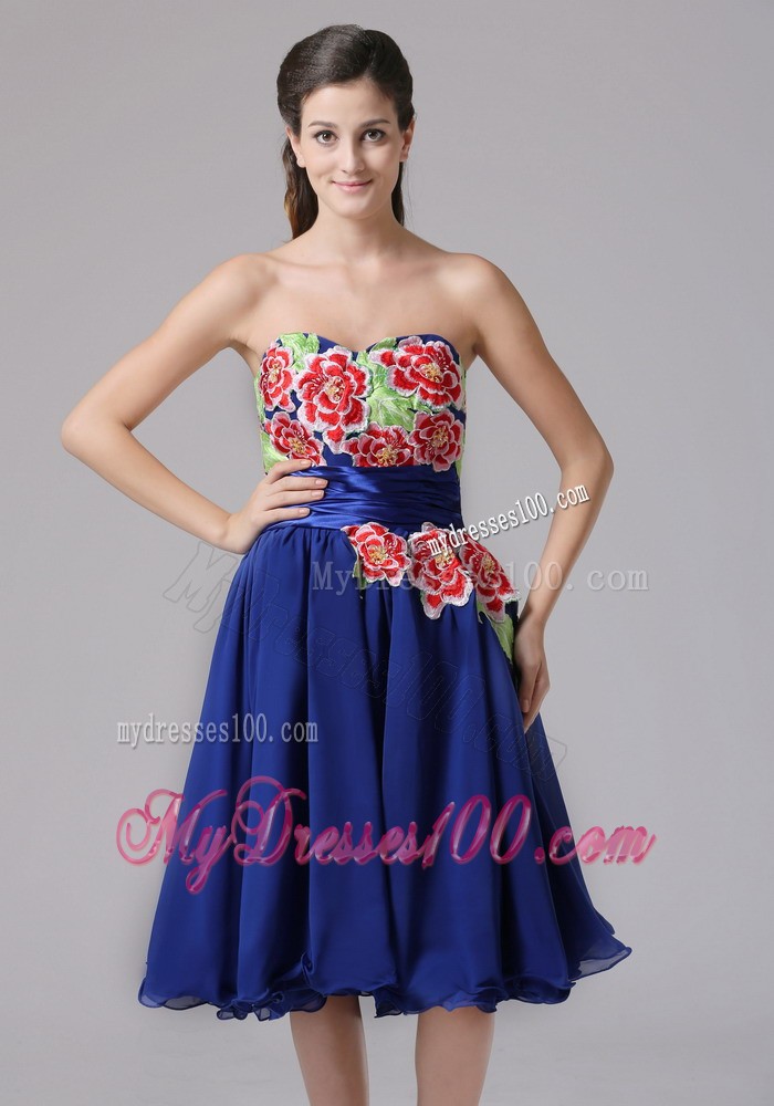 Blue Appliques Decorate Sweetheart Cocktail Dress Knee-length In 2013