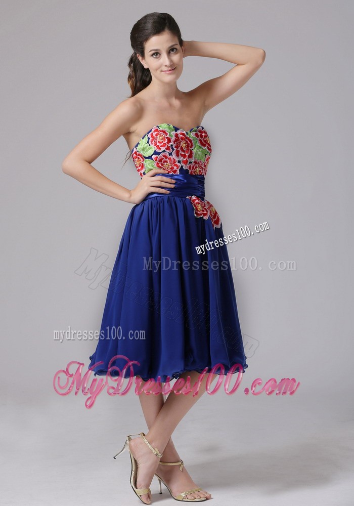 Blue Appliques Decorate Sweetheart Cocktail Dress Knee-length In 2013