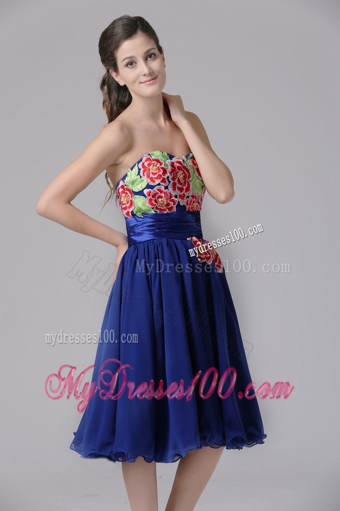 Blue Appliques Decorate Sweetheart Cocktail Dress Knee-length In 2013