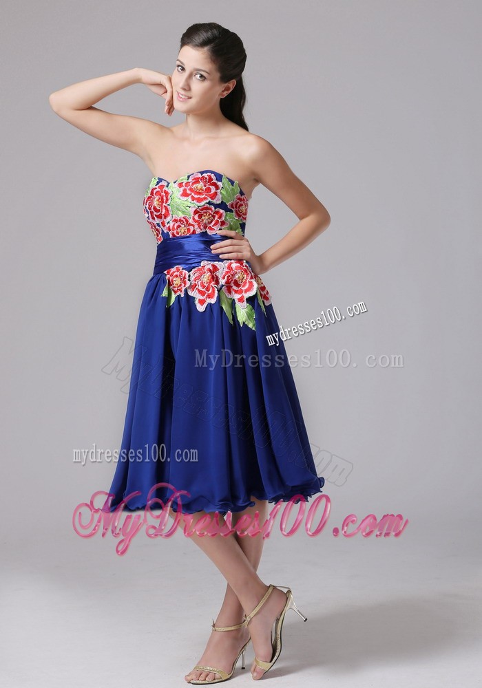 Blue Appliques Decorate Sweetheart Cocktail Dress Knee-length In 2013