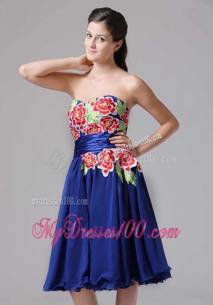 Blue Appliques Decorate Sweetheart Cocktail Dress Knee-length In 2013