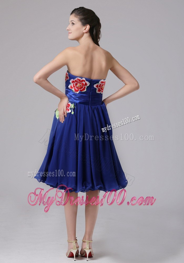 Blue Appliques Decorate Sweetheart Cocktail Dress Knee-length In 2013